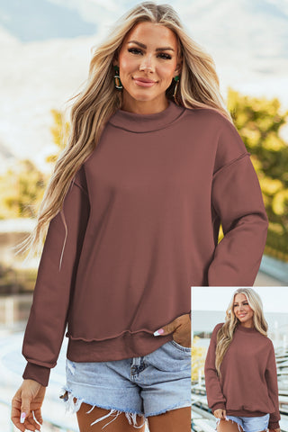 Bright Green Oversize Drop Shoulder Reversible Mock Neck Sweatshirt