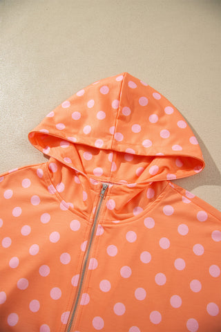Orange Polka Dot Hooded Long Sleeve Top Casual Mini Skort Set