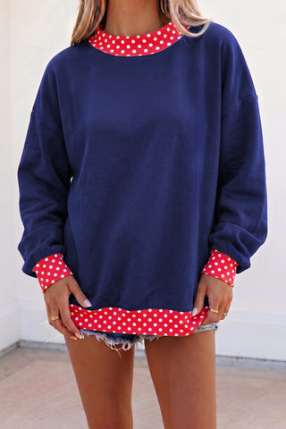Burgundy Colorblock Polka Dot Contrast Trim Oversized Sweatshirt