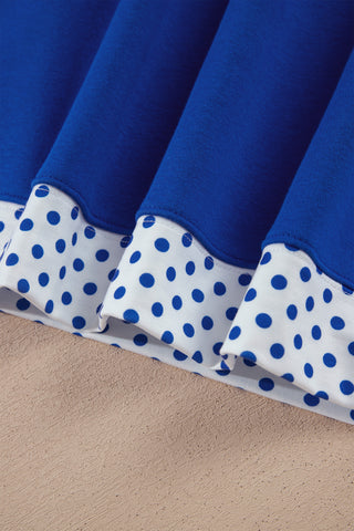 Navy Blue Polka Dot Trim Baggy Pullover 2pcs Short Set