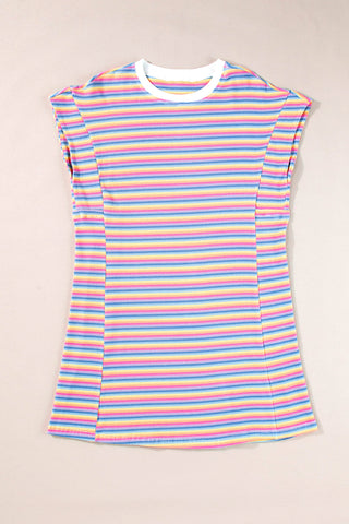 Pink Stripe Crew Neck T Shirt Dress