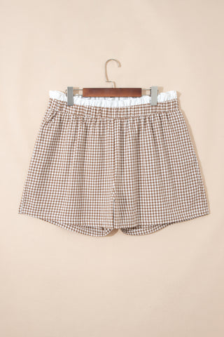 Khaki Contrast Trim Plaid Print Plus Size Shorts, Dear-Lover Dropshipping - A Blissfully Beautiful Boutique