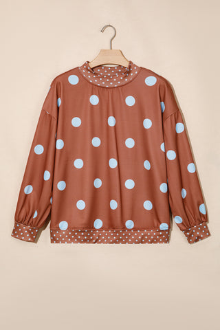 Pink Polka Dot Print Contrast Detail Oversized Tunic Sweatshirt
