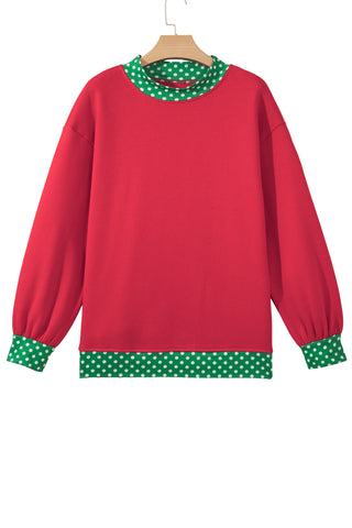 Burgundy Colorblock Polka Dot Contrast Trim Oversized Sweatshirt