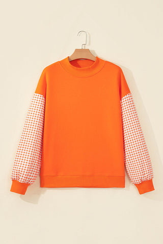 Evergreen Plaid Sleeve Colorblock Loose Tunic Sweatshirt