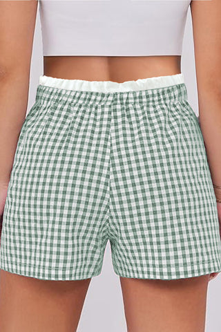 Green Contrast Trim Plaid Print Plus Size Shorts, Dear-Lover Dropshipping - A Blissfully Beautiful Boutique