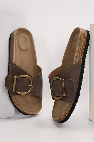 Coffee Buckle Decor Faux Suede Thick Sole Slippers, Dear-Lover Dropshipping - A Blissfully Beautiful Boutique