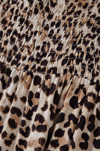 Brown Ruffled Straps Smocked Tiered Leopard Maxi Dress, Dear-Lover Dropshipping - A Blissfully Beautiful Boutique