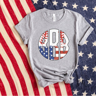 Baseball American Flag Monogram Graphic Tee, Merch Girls - A Blissfully Beautiful Boutique