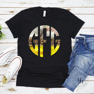 Baseball Softball Leopard Monogram Graphic Tee, Merch Girls - A Blissfully Beautiful Boutique