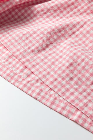 Pink Contrast Trim Plaid Print Plus Size Shorts, Dear-Lover Dropshipping - A Blissfully Beautiful Boutique