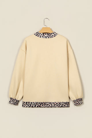 Coffee Polka Dot Trim High Neck BLESSED Letter Graphic Baggy Sweatshirt