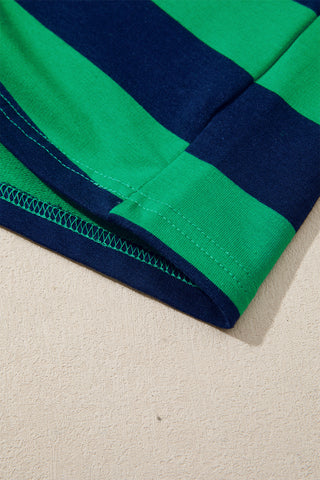 Green Stripe Quarter-Zip Metal Zipper Cover Stitch Hem Top