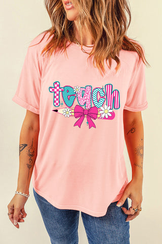 Pink Preppy Retro Checkered Coquette Teach Graphic T-Shirt, Dear-Lover Dropshipping - A Blissfully Beautiful Boutique