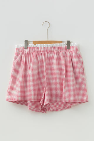 Pink Contrast Trim Plaid Print Plus Size Shorts, Dear-Lover Dropshipping - A Blissfully Beautiful Boutique