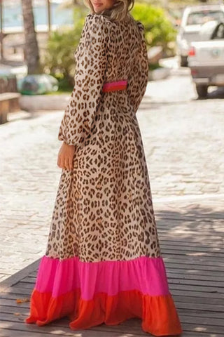 Brown Leopard Color Block V Neck Loose Fit Maxi Dress | A Blissfully Beautiful Boutique Brown Leopard Color Block V Neck Loose Fit Maxi Dress | A Blissfully Beautiful Boutique