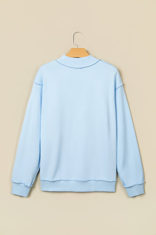 Mist Blue Jesus Saves Slogan Print Stand Neck Baggy Sweatshirt