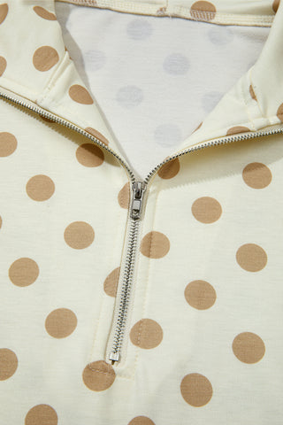 Orange Polka Dot Hooded Long Sleeve Top Casual Mini Skort Set