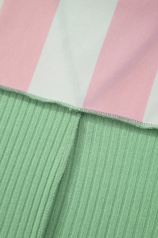 Pink Stripe Exposed Seam Ribbed Patchwork Oversized Tee, Dear-Lover Dropshipping - A Blissfully Beautiful Boutique
