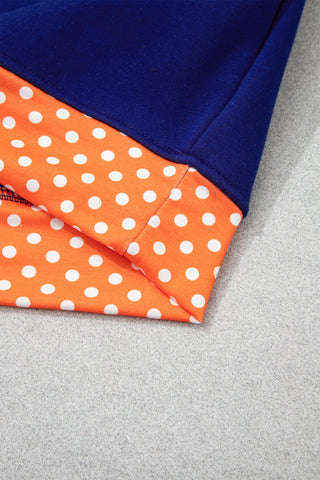 Dirty blue Polka Dot Letter Print Contrast Trim Mock Neck Sweatshirt