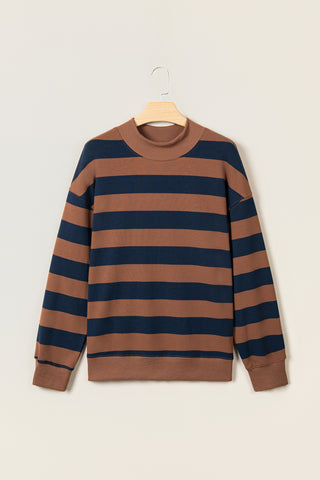 Rose Stripe Colorblock Mock Neck Relaxed Sweatshirt