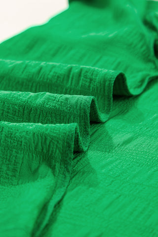 Dark Green Textured Ruffled Sleeve Round Neck Top