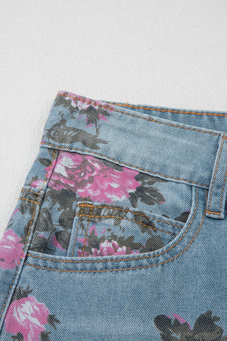 Sky Blue Garden Floral Print Bootcut Jeans, Dear-Lover Dropshipping - A Blissfully Beautiful Boutique