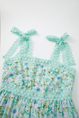 Green Floral Lace Tied Strap Empire Waist Maxi Dress