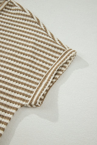 Brown Stripe Breathable Textured Knit Short 2pcs Set, Dear-Lover Dropshipping - A Blissfully Beautiful Boutique