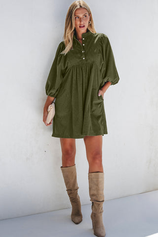Vineyard Green Corduroy Snap Buttons Empire Waist Bracelet Sleeve Dress | A Blissfully Beautiful Boutique Vineyard Green Corduroy Snap Buttons Empire Waist Bracelet Sleeve Dress | A Blissfully Beautiful Boutique