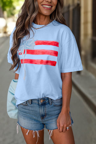 Myosotis Flag Bow Graphic Crewneck Tee, A Blissfully Beautiful Boutique - A Blissfully Beautiful Boutique