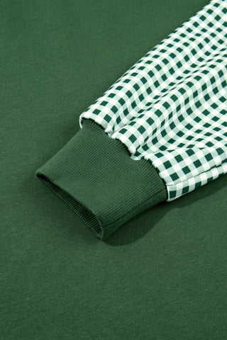 Evergreen Plaid Sleeve Colorblock Loose Tunic Sweatshirt