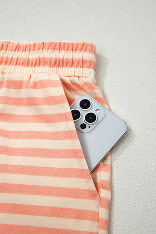 Pink Stripe Drop Shoulder T Shirt and Shorts Plus Size Summer Set, Dear-Lover Dropshipping - A Blissfully Beautiful Boutique