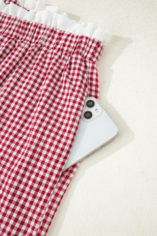 Red Contrast Trim Plaid Print Plus Size Shorts, Dear-Lover Dropshipping - A Blissfully Beautiful Boutique