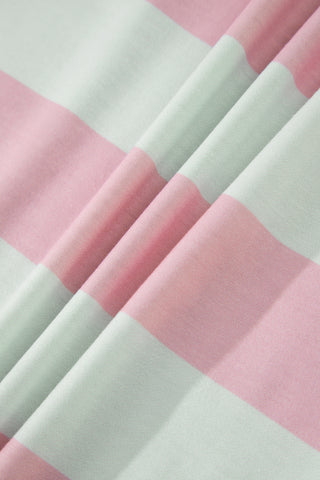 Pink Stripe Exposed Seam Ribbed Patchwork Oversized Tee, Dear-Lover Dropshipping - A Blissfully Beautiful Boutique