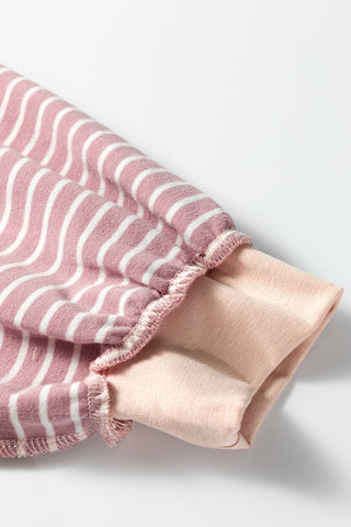 Pink Stripe Exposed Stitching Patchwork Casual Long Sleeve Top