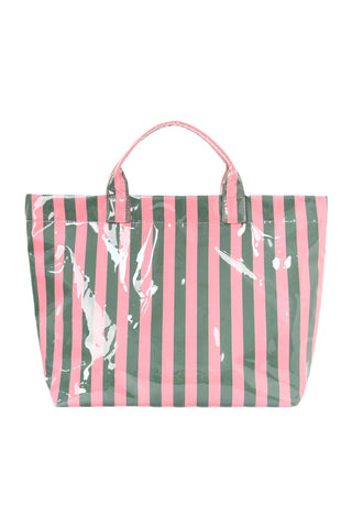 Blackish Green Glossy Striped Vinyl Large Tote Bag, Dear-Lover Dropshipping - A Blissfully Beautiful Boutique