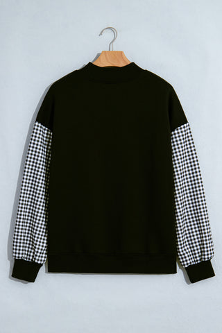 Evergreen Plaid Sleeve Colorblock Loose Tunic Sweatshirt