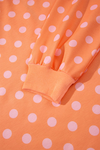 Orange Polka Dot Hooded Long Sleeve Top Casual Mini Skort Set