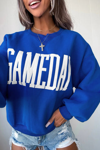Fiery Red GAMEDAY Embroidered Patch Pattern Casual Shift Sweatshirt