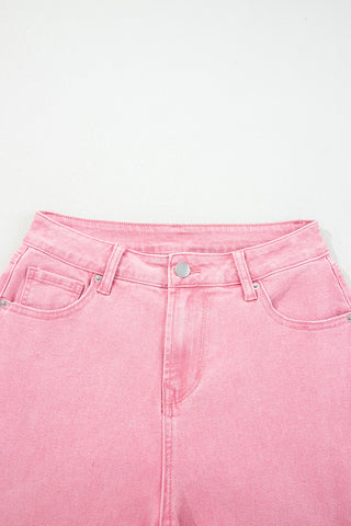 Peach Blossom Acid Washed High Rise Cropped Wide Leg Jeans