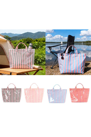Pink Glossy Striped Vinyl Large Tote Bag, Dear-Lover Dropshipping - A Blissfully Beautiful Boutique