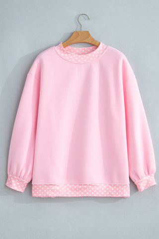 Burgundy Colorblock Polka Dot Contrast Trim Oversized Sweatshirt