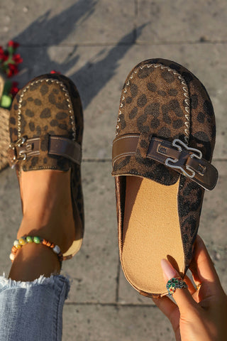 Coffee Faux Suede Cute Buckle PU Leather Strap Mule Slippers, Dear-Lover Dropshipping - A Blissfully Beautiful Boutique
