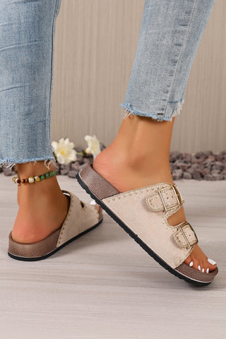 Beige Embroidered Trim Retro Buckle Faux Suede Slippers, Dear-Lover Dropshipping - A Blissfully Beautiful Boutique