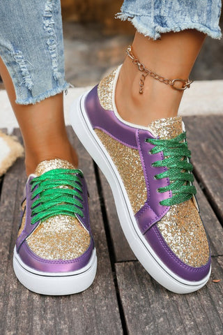 Tillandsia Purple Dearlove Glitter Star Patchwork PU Leather Lace-up Sneakers, Dear-Lover Dropshipping - A Blissfully Beautiful Boutique
