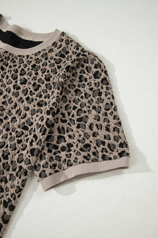 Khaki Leopard Print Textured Plus Size T Shirt, Dear-Lover Dropshipping - A Blissfully Beautiful Boutique