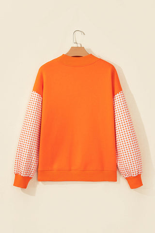Evergreen Plaid Sleeve Colorblock Loose Tunic Sweatshirt