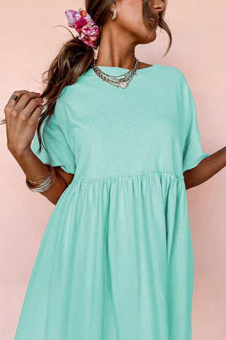 Moonlight Jade Solid Color Pocketed Raw Edge Babydoll Dress, A Blissfully Beautiful Boutique - A Blissfully Beautiful Boutique