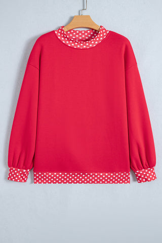 Burgundy Colorblock Polka Dot Contrast Trim Oversized Sweatshirt